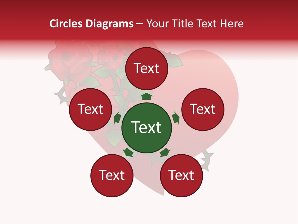 A Red Heart With Roses On A White Background PowerPoint Template