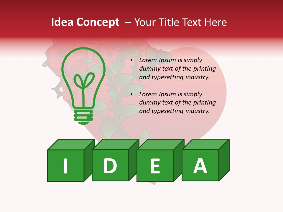 A Red Heart With Roses On A White Background PowerPoint Template