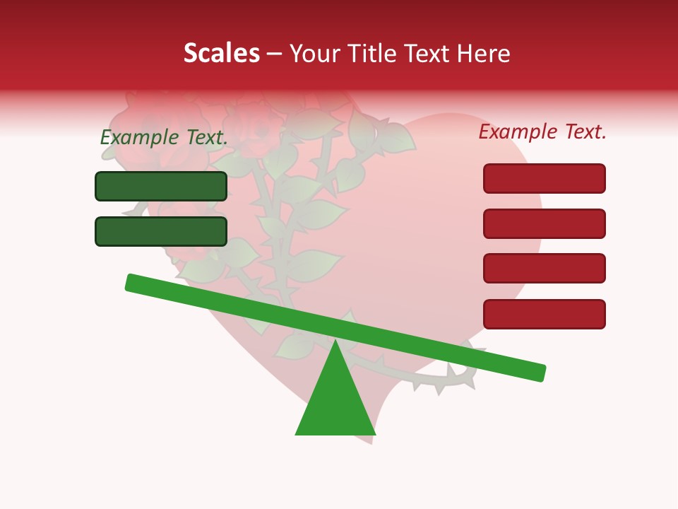 A Red Heart With Roses On A White Background PowerPoint Template
