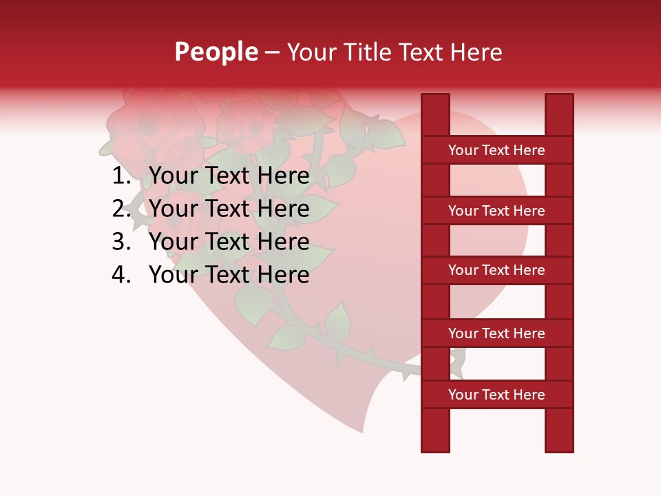 A Red Heart With Roses On A White Background PowerPoint Template