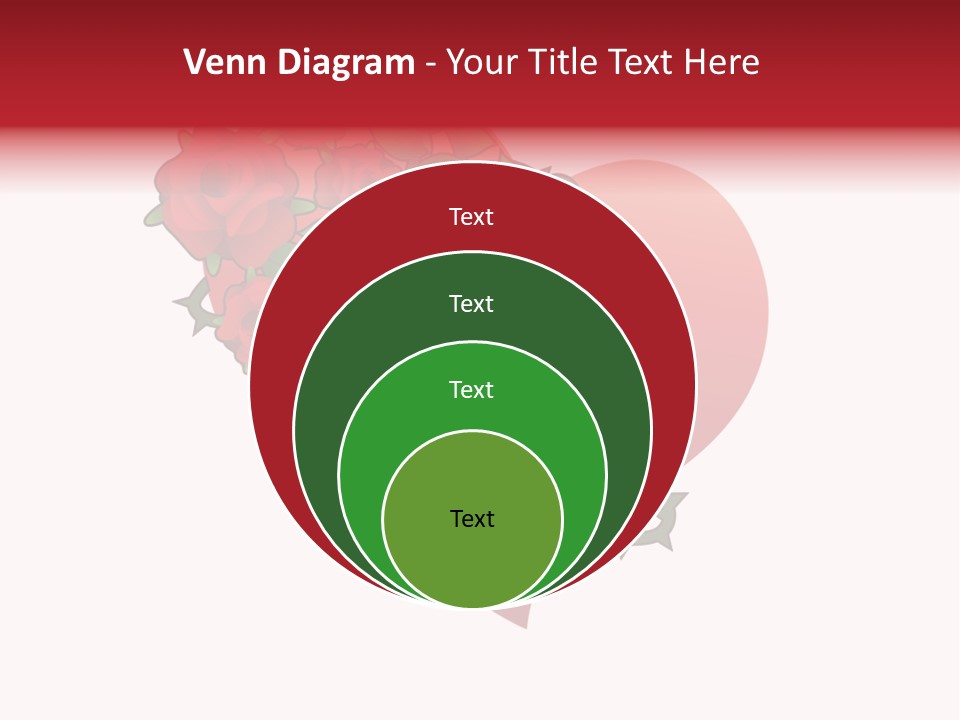 A Red Heart With Roses On A White Background PowerPoint Template