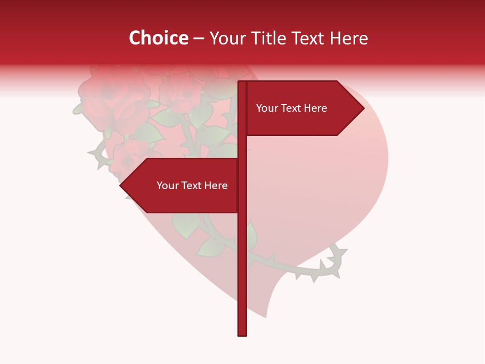 A Red Heart With Roses On A White Background PowerPoint Template