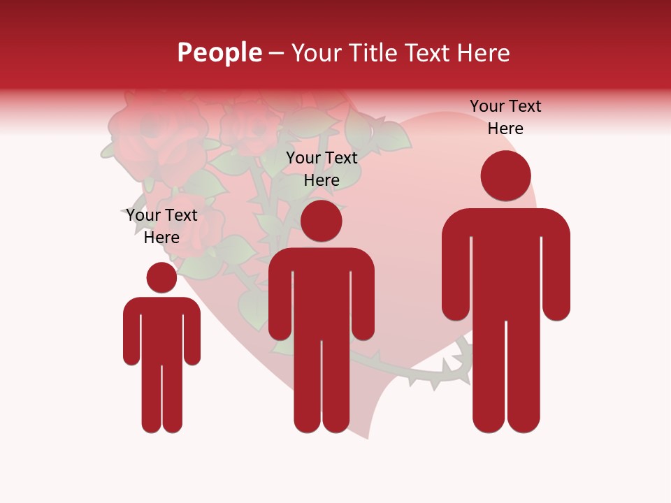 A Red Heart With Roses On A White Background PowerPoint Template