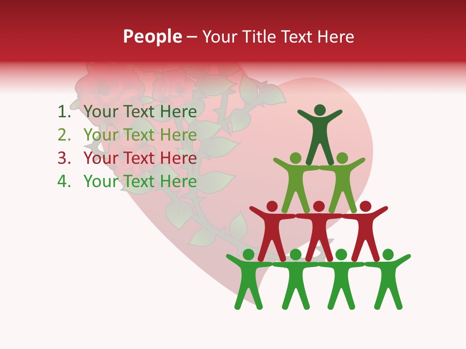 A Red Heart With Roses On A White Background PowerPoint Template