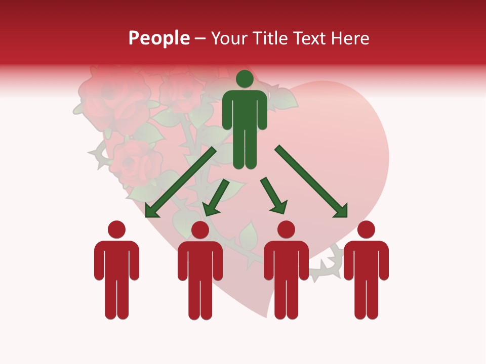 A Red Heart With Roses On A White Background PowerPoint Template