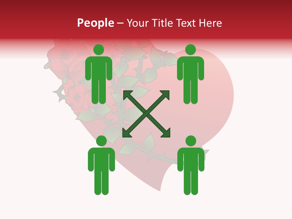 A Red Heart With Roses On A White Background PowerPoint Template