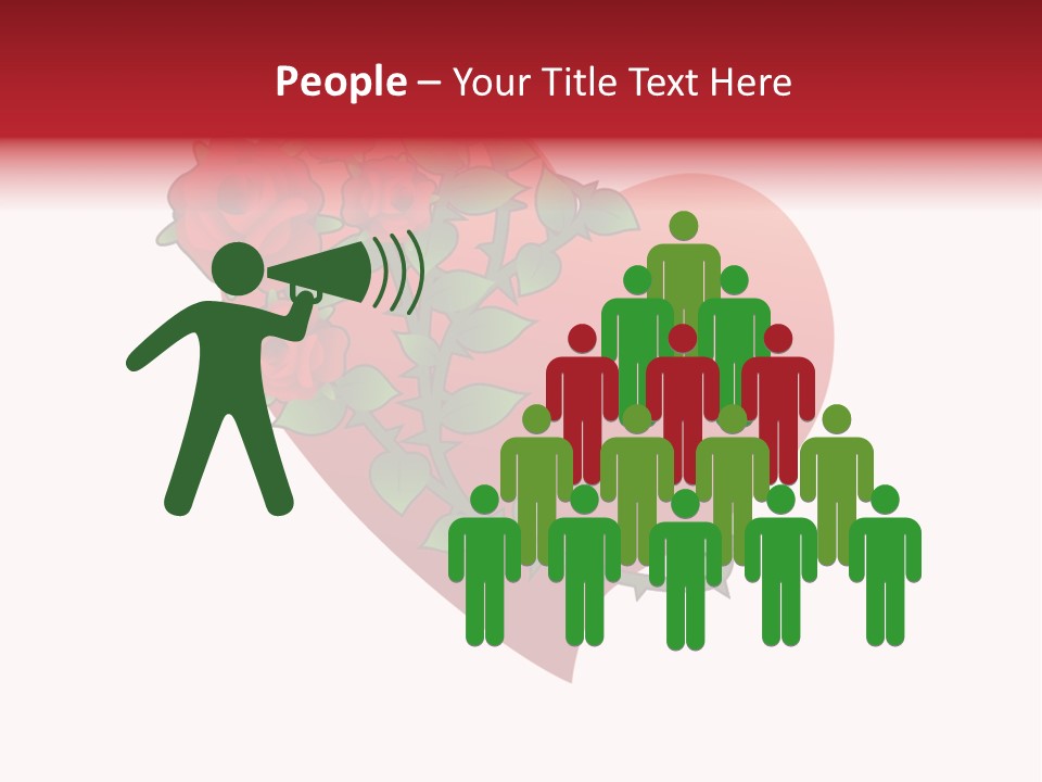 A Red Heart With Roses On A White Background PowerPoint Template