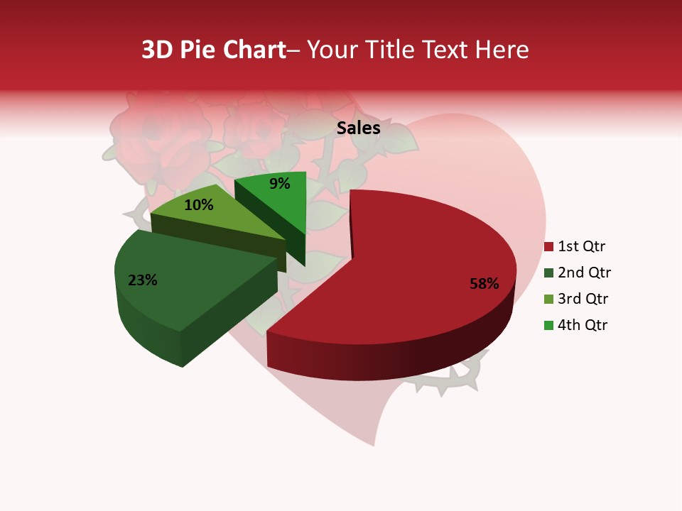 A Red Heart With Roses On A White Background PowerPoint Template