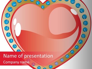 A Red Heart With Blue Jewels On It PowerPoint Template