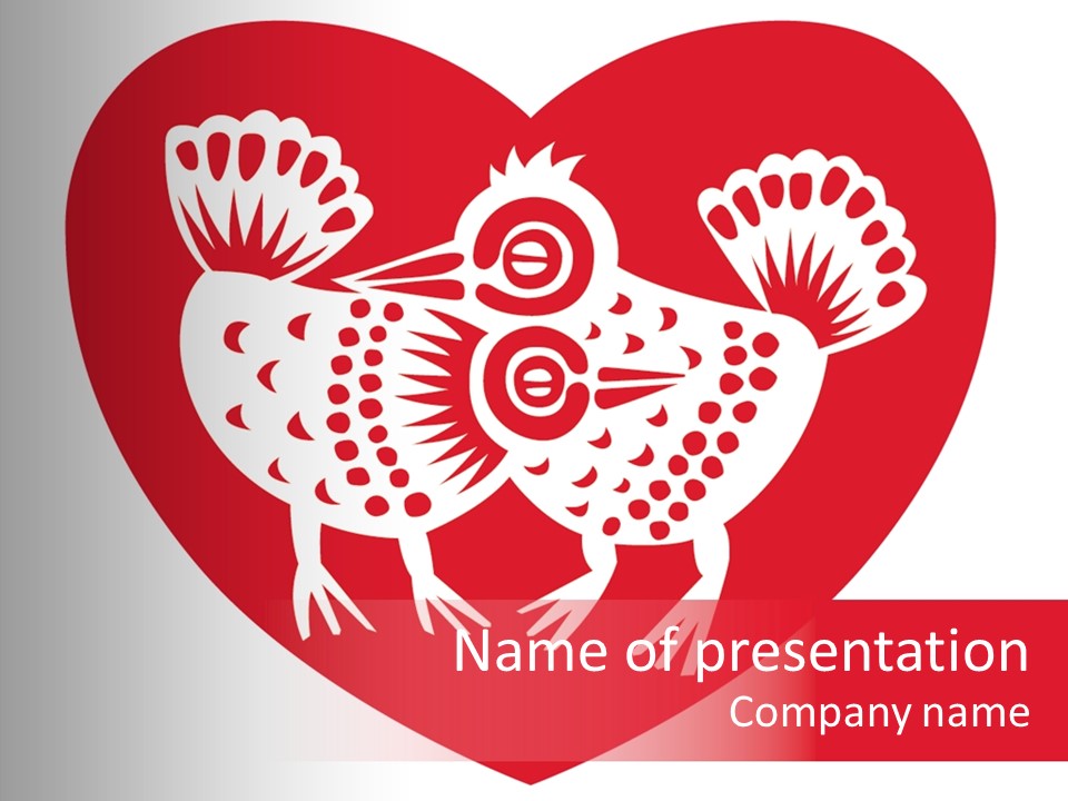 A Red Heart With A White Rooster On It PowerPoint Template