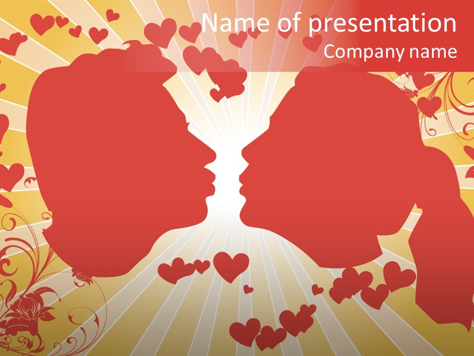 A Couple Kissing With Hearts In The Background PowerPoint Template