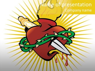 A Heart With A Knife And A Chain Wrapped Around It PowerPoint Template