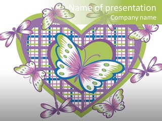 A Heart Shaped Frame With Butterflies On It PowerPoint Template