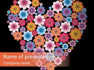 A Heart Shape Made Up Of Flowers On A Black Background PowerPoint Template