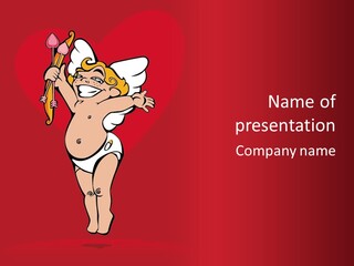 A Cartoon Cupid Angel Holding A Heart On A Red Background PowerPoint Template