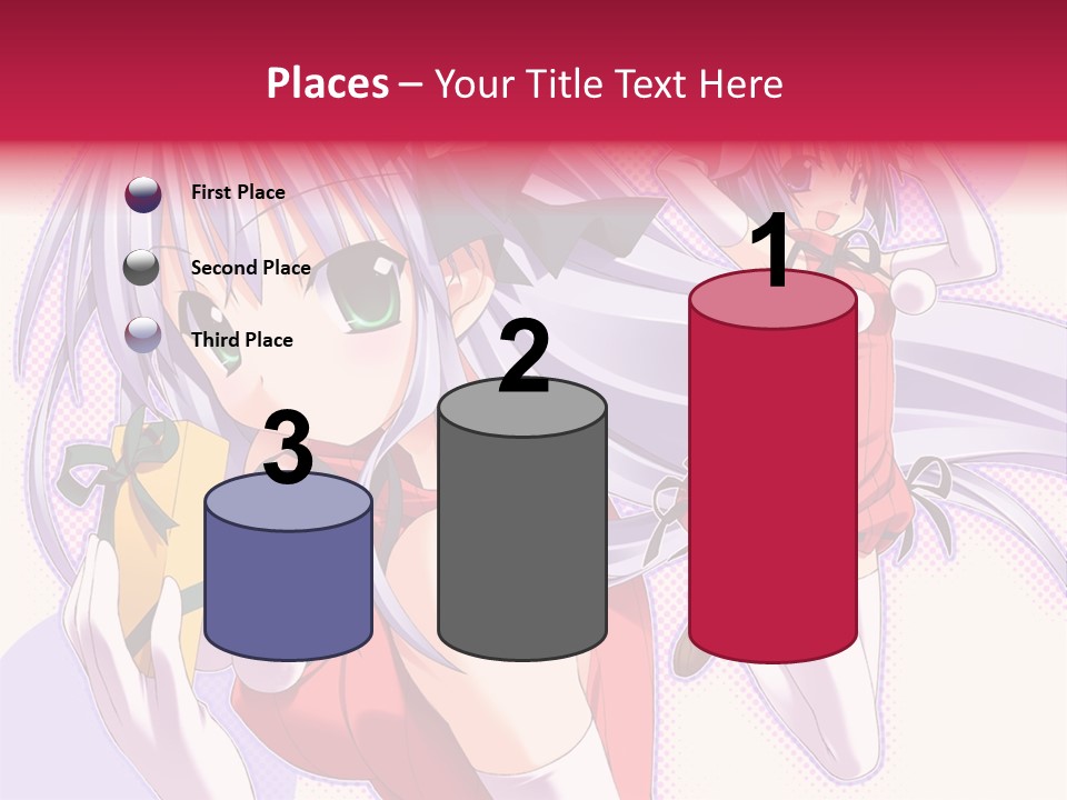 Two Anime Girls With Long White Hair And Green Eyes PowerPoint Template