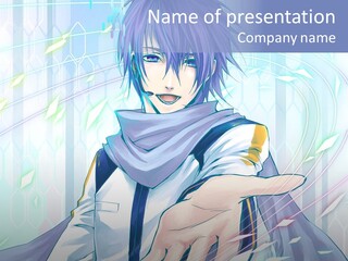 A Anime Character With Purple Hair And Blue Eyes PowerPoint Template