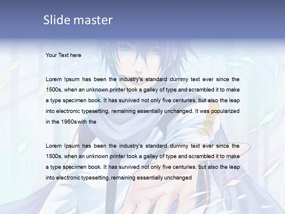 A Anime Character With Purple Hair And Blue Eyes PowerPoint Template