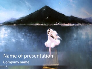 A Woman In A White Dress Standing On A Dock PowerPoint Template