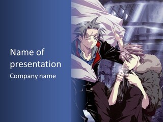 A Couple Of Anime Characters Standing Next To Each Other PowerPoint Template