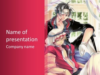 A Couple Of Anime Characters Sitting Next To Each Other PowerPoint Template