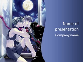 A Couple Kissing In Front Of A Full Moon PowerPoint Template