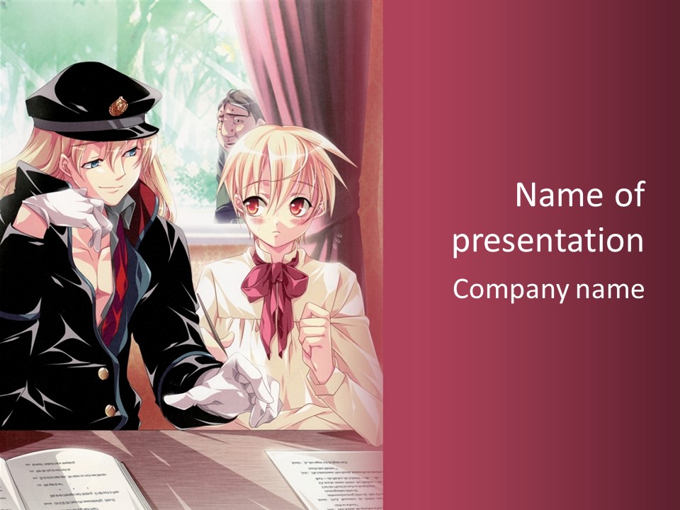 A Couple Of People Sitting At A Table PowerPoint Template