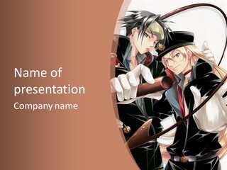 A Couple Of Anime Characters With A Brown Background PowerPoint Template