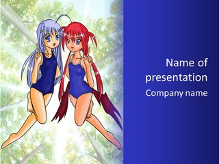 Two Girls In Swimsuits With Trees In The Background PowerPoint Template