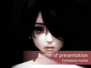 A Woman With Dark Hair And Yellow Eyes PowerPoint Template