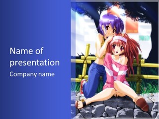 A Couple Of Anime Characters Sitting Next To Each Other PowerPoint Template