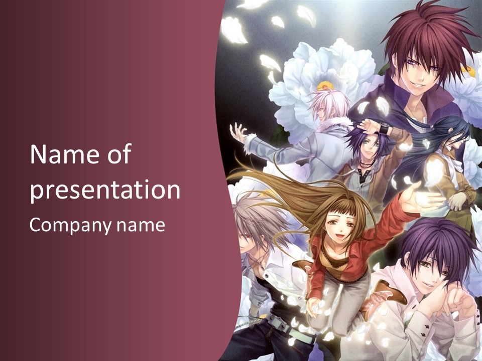 A Group Of Anime Characters With Flowers In The Background PowerPoint Template