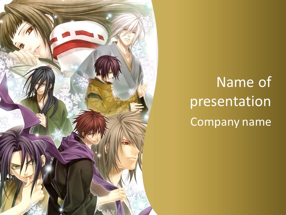 A Group Of Anime Characters With A Gold Background PowerPoint Template