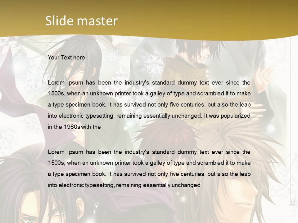 A Group Of Anime Characters With A Gold Background PowerPoint Template