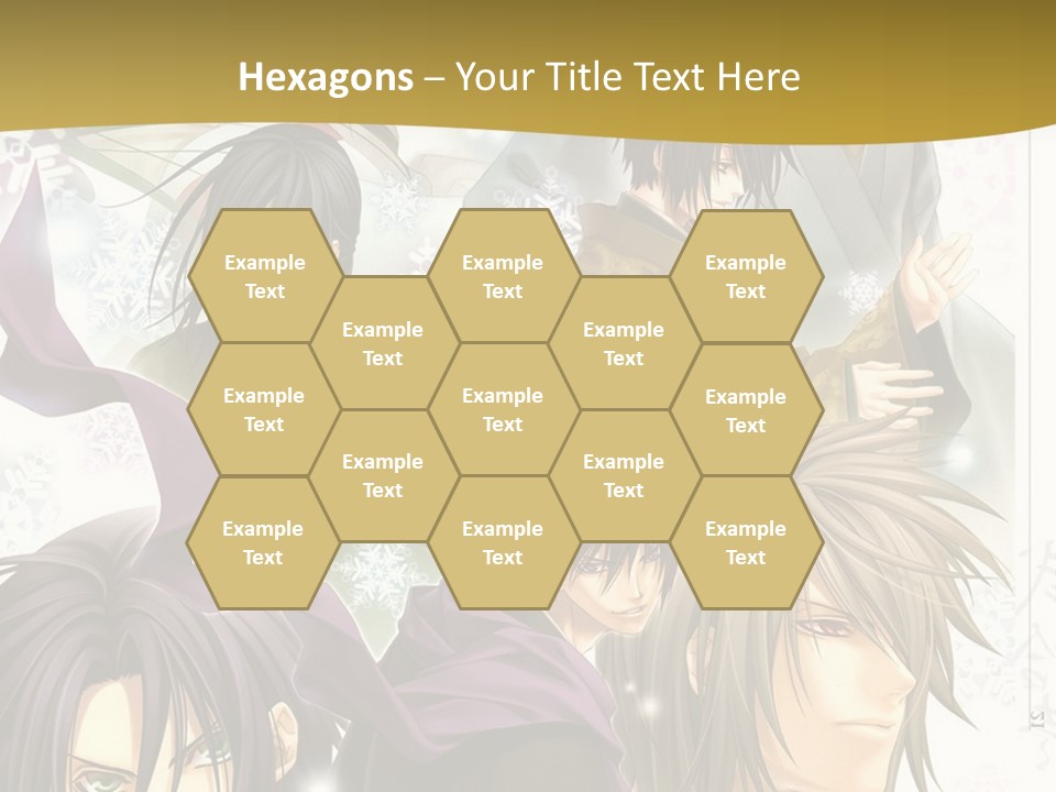 A Group Of Anime Characters With A Gold Background PowerPoint Template