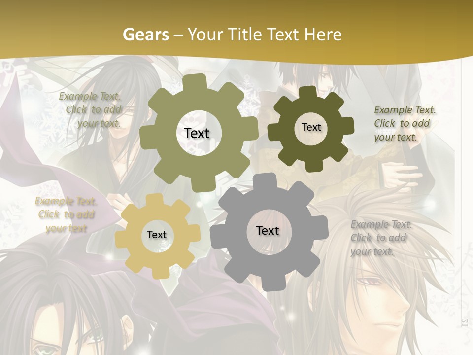 A Group Of Anime Characters With A Gold Background PowerPoint Template