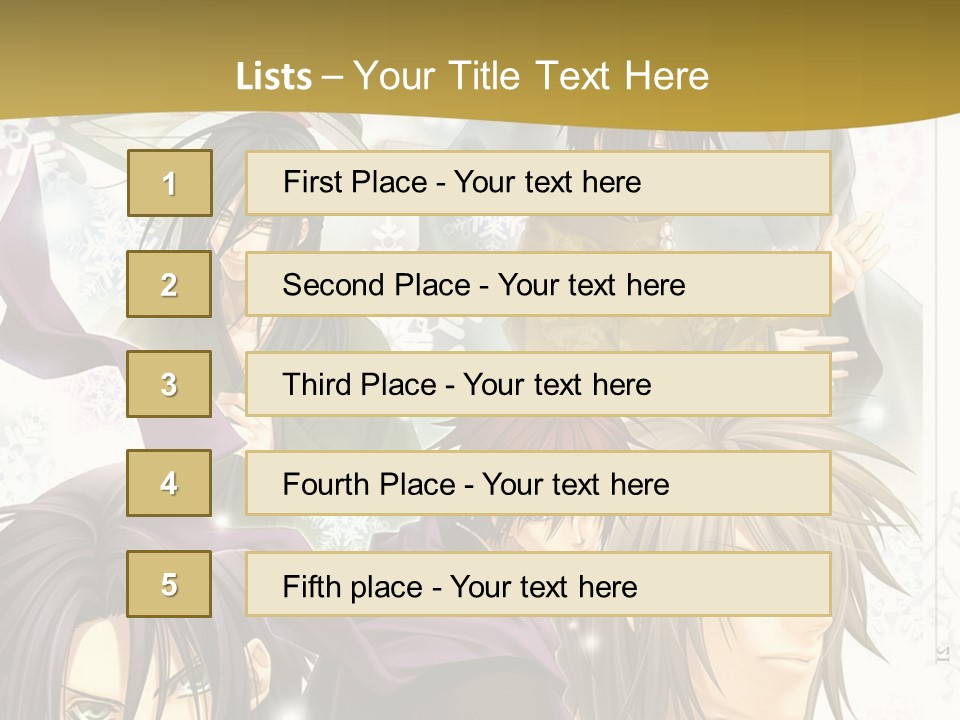 A Group Of Anime Characters With A Gold Background PowerPoint Template