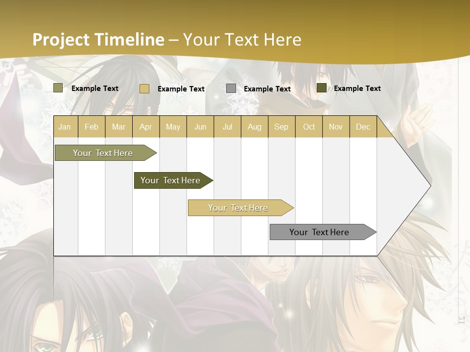 A Group Of Anime Characters With A Gold Background PowerPoint Template