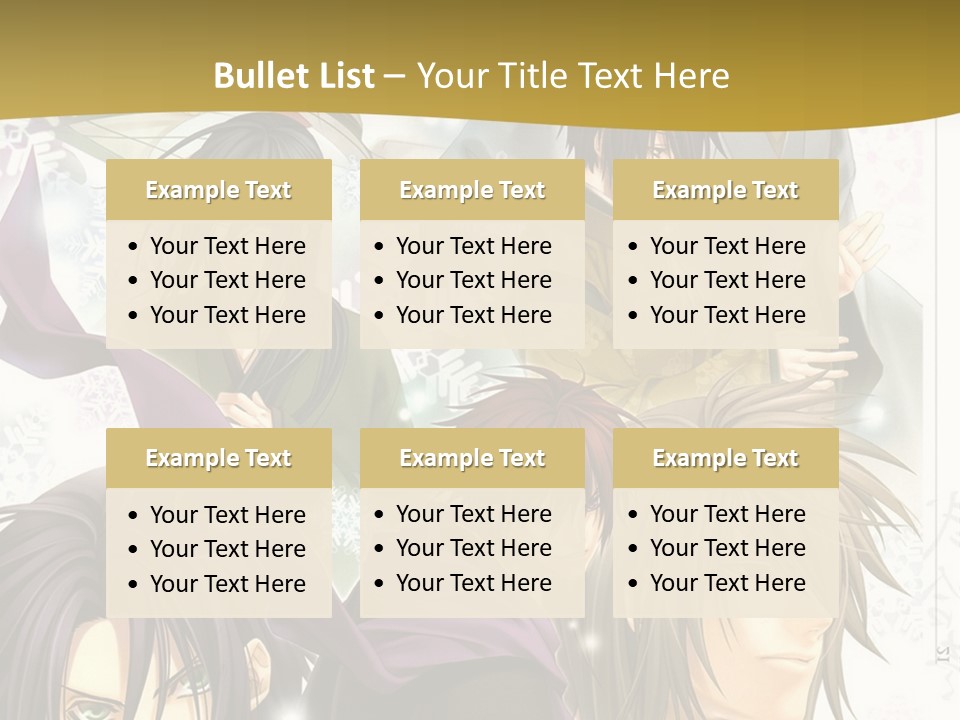 A Group Of Anime Characters With A Gold Background PowerPoint Template