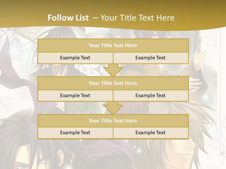 A Group Of Anime Characters With A Gold Background PowerPoint Template