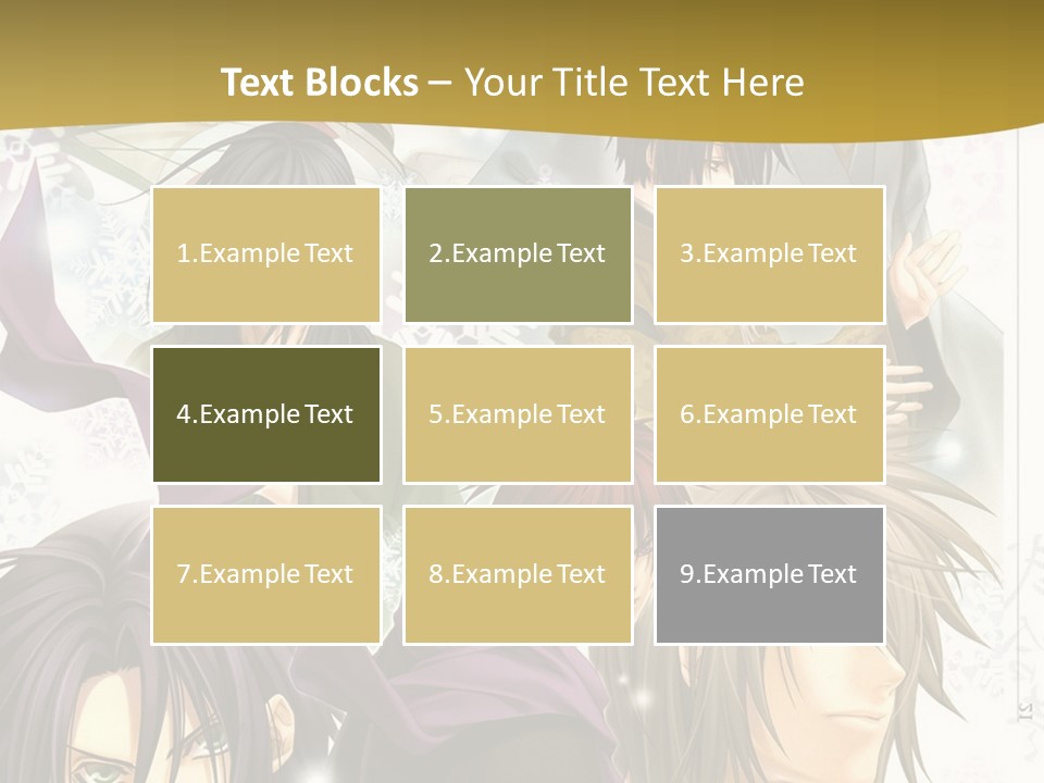 A Group Of Anime Characters With A Gold Background PowerPoint Template