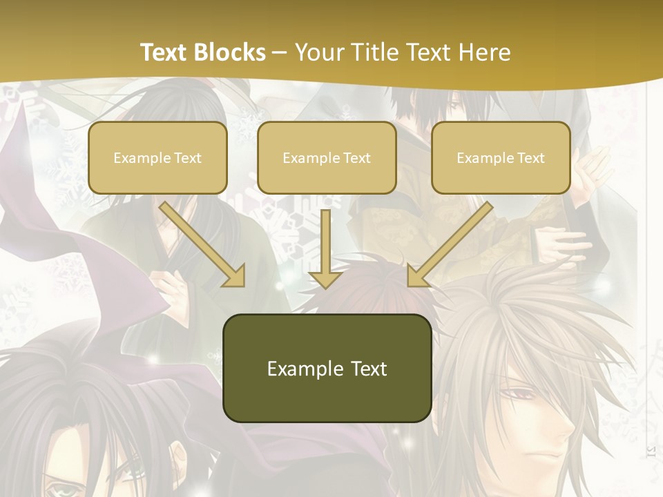 A Group Of Anime Characters With A Gold Background PowerPoint Template