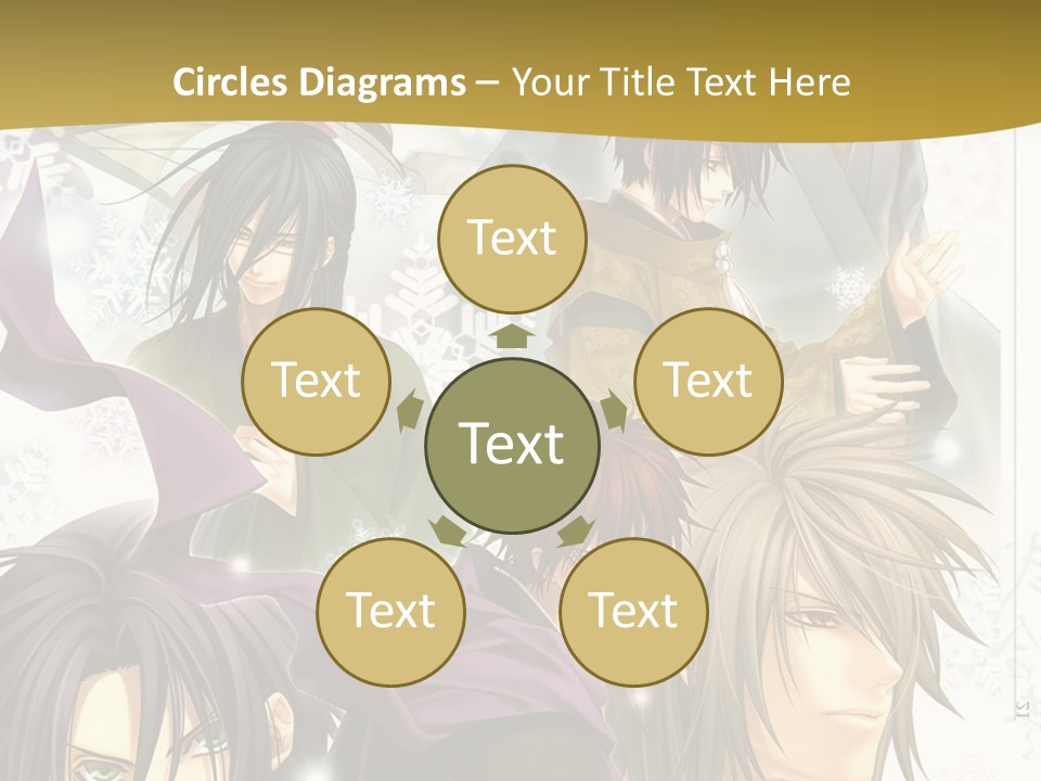 A Group Of Anime Characters With A Gold Background PowerPoint Template