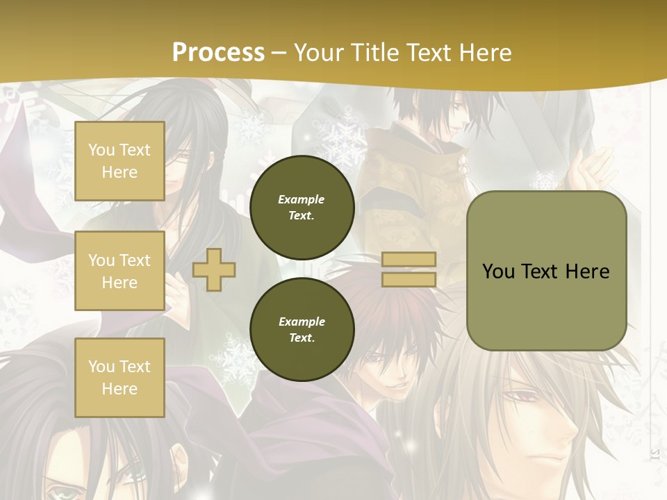 A Group Of Anime Characters With A Gold Background PowerPoint Template