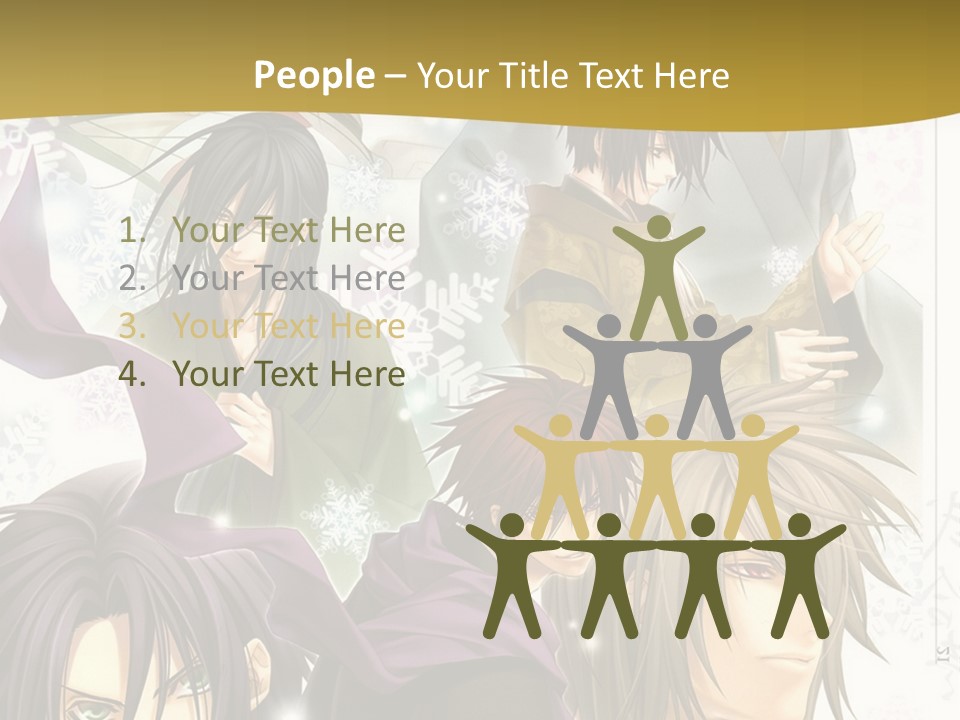 A Group Of Anime Characters With A Gold Background PowerPoint Template
