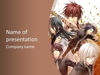 A Group Of Anime Characters With A Brown Background PowerPoint Template