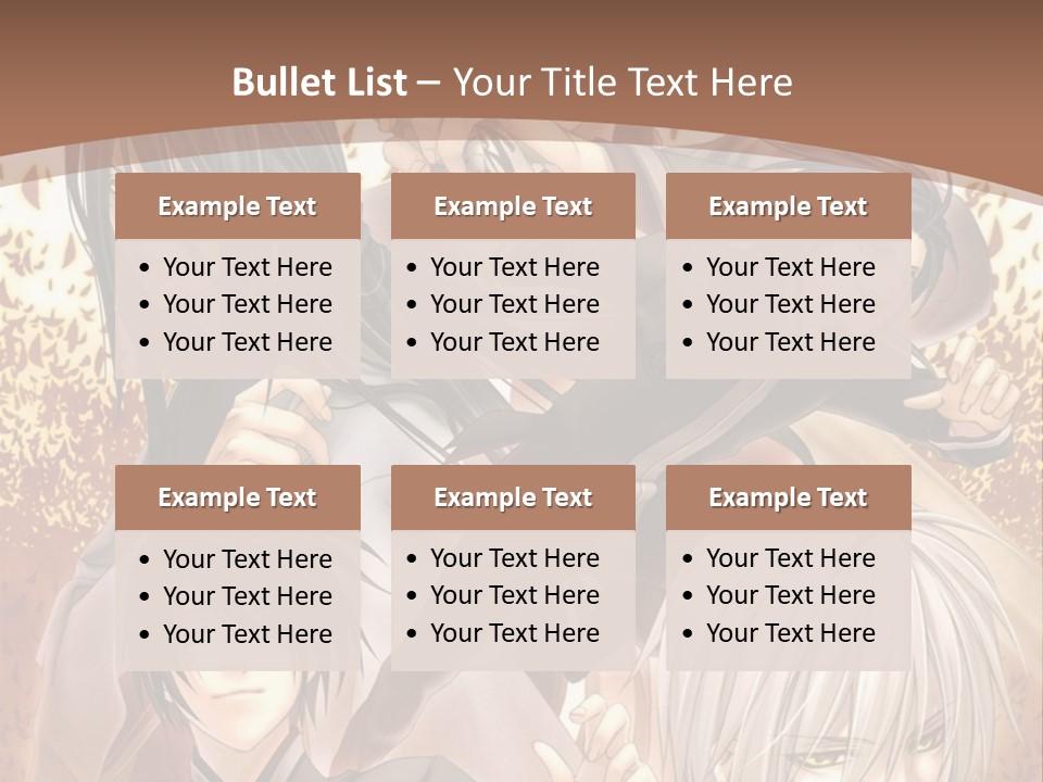 A Group Of Anime Characters With A Brown Background PowerPoint Template
