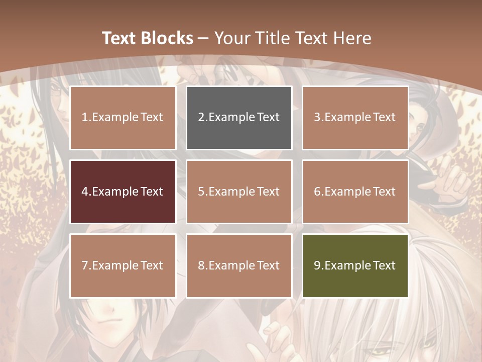 A Group Of Anime Characters With A Brown Background PowerPoint Template