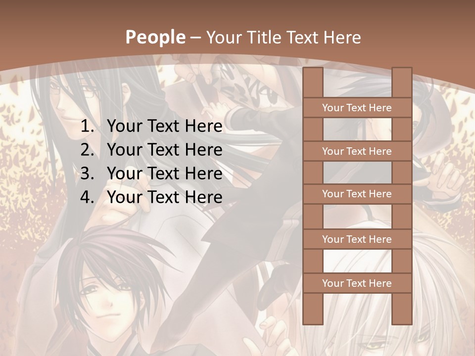 A Group Of Anime Characters With A Brown Background PowerPoint Template