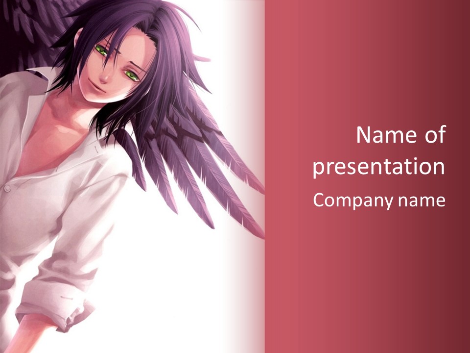 A Woman With Purple Hair And Black Wings PowerPoint Template